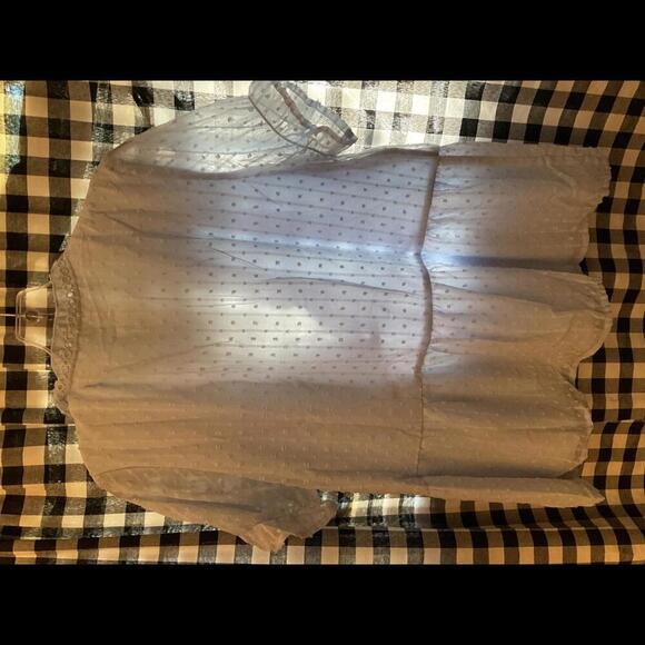 Unbranded Swiss Dot Light Blue Boho Blouse Size XL Ruffles and Crochet - Picture 7 of 10